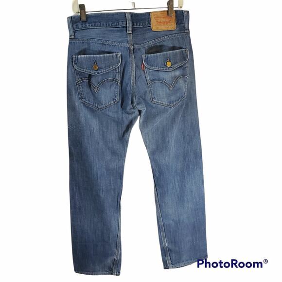 Levi's Distressed Blue Straight Leg Jeans - Picture 9 of 9